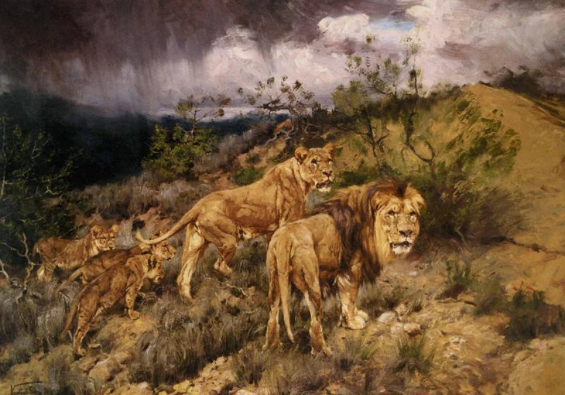 Gyorgy Vastagh A Family of Lions Norge oil painting art